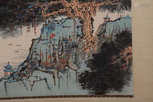 QIAN SONGYAN SIGNED SHADING PINE TREE CHINESE TRADITIONAL PA...