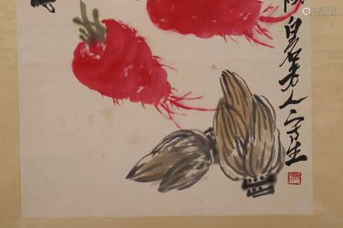 QI BAISHI SIGNED BIRDS & PLANTS PAINTING SCROLL