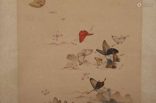 ZHONG XIA BUTTERFLIES CHINESE TRADITIONAL PAINTING SCROLL