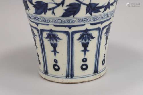 YUAN BLUE & WHITE SCROLLING LOTUS MEIPING JAR