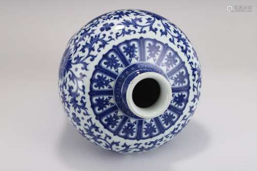 QING BLUE & WHITE WRAPPED LOTUS MEIPING JAR