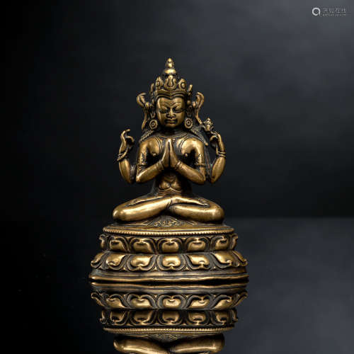 Bronze des Shadaksharilokeshvara auf einem Lotos