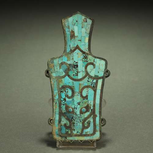 WARRING STATES PERIOD,TURQUOISES-INLAID BRONZE ORNAMENT