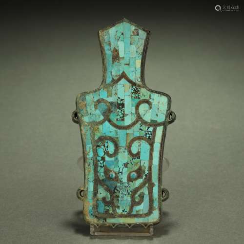 WARRING STATES PERIOD,TURQUOISES-INLAID BRONZE ORNAMENT