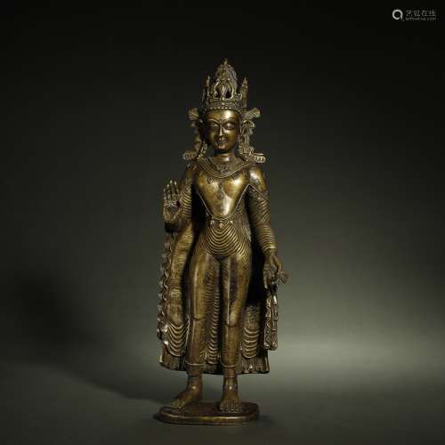 OLD TIBETAN ALLOY COPPER BUDDHA STATUE,ABOUT 8-12th CENTURY