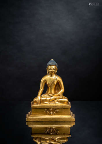 Seltene Bronze des Buddha Shakyamuni mit Inschrift