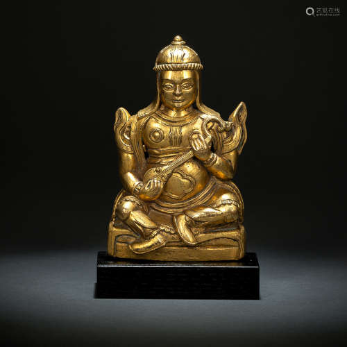 Feuervergoldete Bronzeplakette des Dhrtarastra