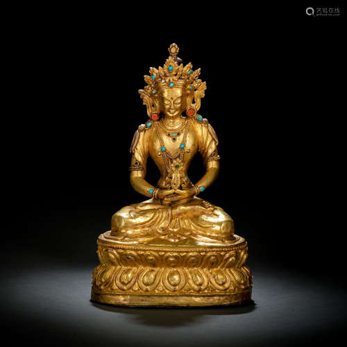 Feuervergoldete Bronze des Amitayus auf einem Lotos