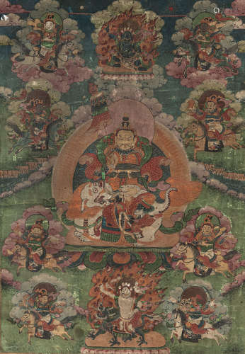 Thangka mit zentraler Darstellung des Vaishravana