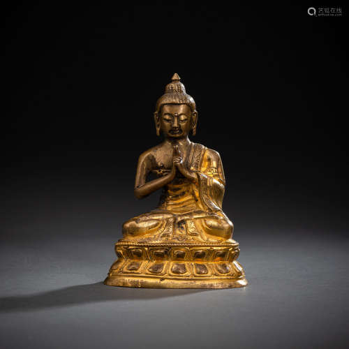 Partiell feuervergoldete Bronze des Buddha Shakyamuni
