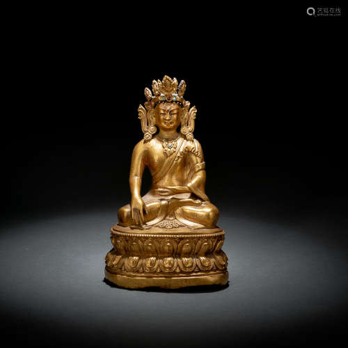 Feuervergoldete Bronze des Buddha Shakyamuni auf einem Lotos