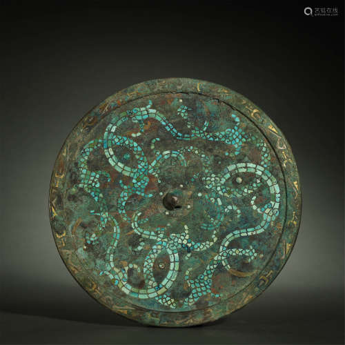 WARRING STATES PERIOD,GOLD AND SILVER-INLAID BRONZE MIRROR