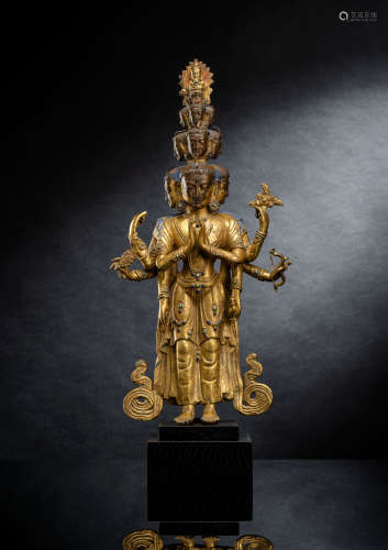 Große feuervergoldete Bronze des Ekadashalokeshvara