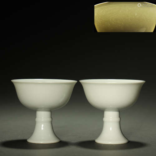 SONG DYNASTY,A PAIR OF FINE DING-TYPE CARVED DRAGON CUPS