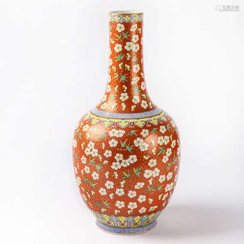 A Gilt Famille Rose Plum Blossom Vase