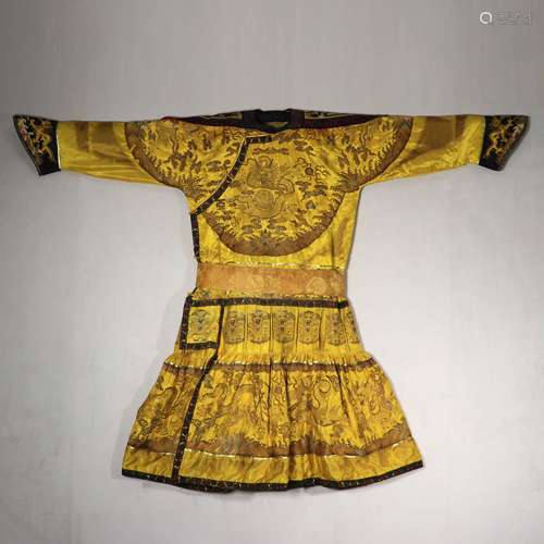 An Imperial Yellow Ground Embroidered Silk Dragon Robe