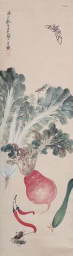 A Chinese Fruits And Bugs Painting Scroll, Yu Fei’An Mark