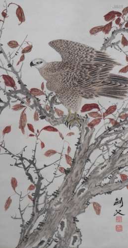 A Chinese Flowers And Birds Painting Scroll, Gao Jianfu Mark