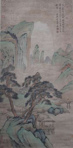 A Chinese Landscape Painting Scroll, Qian Xuan Mark