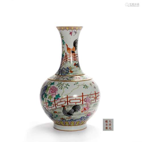 A Famille Rose Birds And Flowers Globular Vase