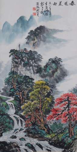 A Chinese Landscape Painting Scroll, Guan Shanyue Mark