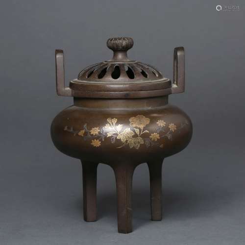 A Gold And Silver Inlaying Bronze Tripod Censer