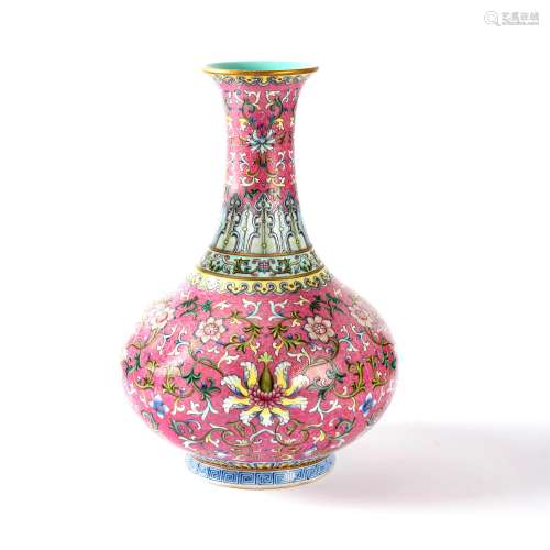 A Famille Rose Floral Bottle Vase