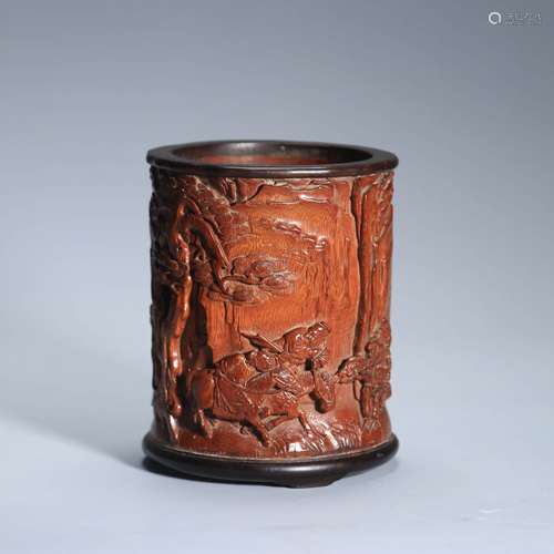 An Inscribed And Carved Bamboo Landscape And Figural Brush P...