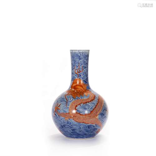 An Underglaze-Blue And Copper Red Dragon Tianqiuping