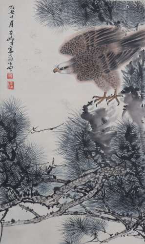 A Chinese Landscape And Eagle Painting Scroll, Gao Qi Mark