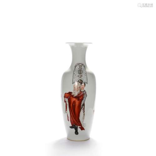 A Famille Rose Figural Guanyin Vase