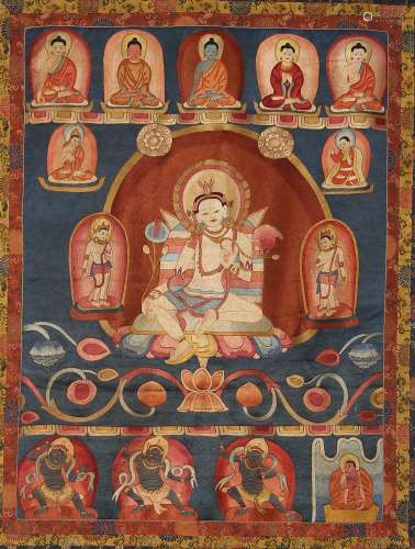 An Embroidered Thangka Of Buddha Statue