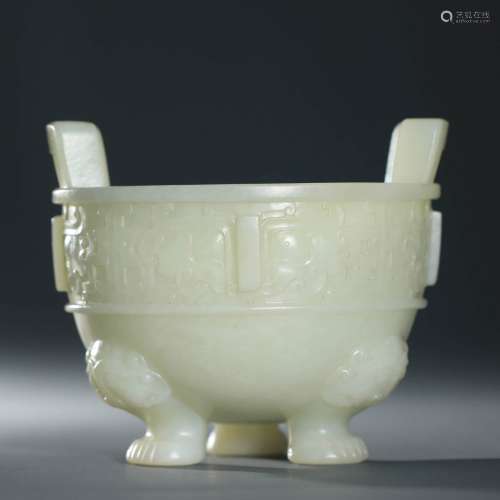 A Hetian Jade Tripod Double-Eared Ding-Form Censer