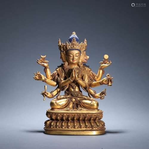 A Gilt Bronze Statue Of Ten-Faced And Eight-Armed Avalokites...