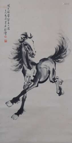 A Chinese Horse Painting Scroll, Xu Beihong Mark