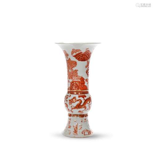 An Iron-Red Glaze Dragon Beaker Vase