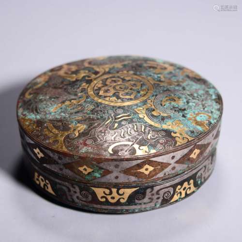 A Silver And Gold Inlaying Bronze Four Beasts Round Box And ...