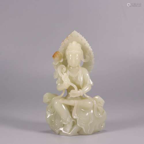 A Hetian Jade Lotus Avalokitesvara Statue