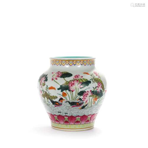 A Famille Rose Chinese Ducks And Lotus Pond Jar