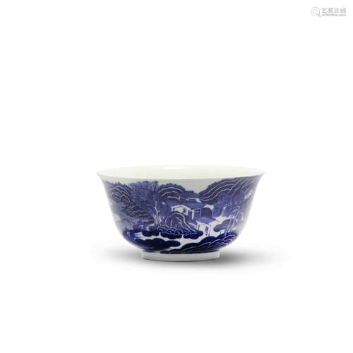 A Blue And White Landscape And Figure Bowl