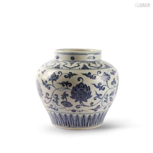 A Blue And White Interlocking Flowers Jar