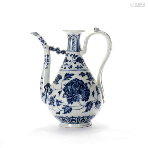 A Blue And White Floral Ewer