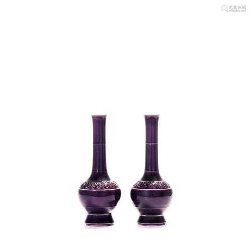 A Pair Of Aubergine Glaze Bottle Vase