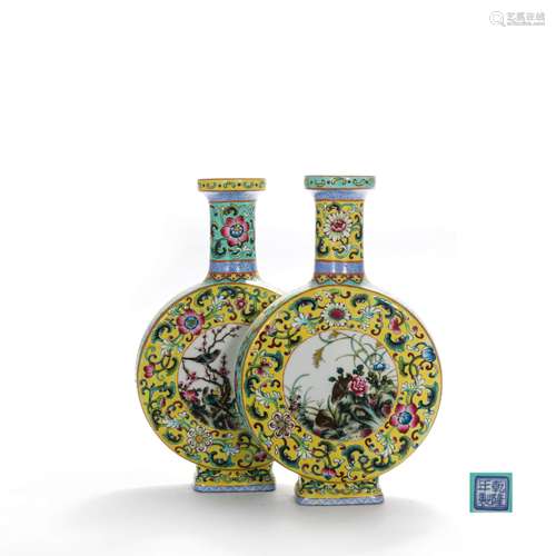 A Famille Rose Flowers And Birds Conjoined Vase