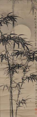 A Chinese Bamboo Painting Scroll, Qi Gong Mark