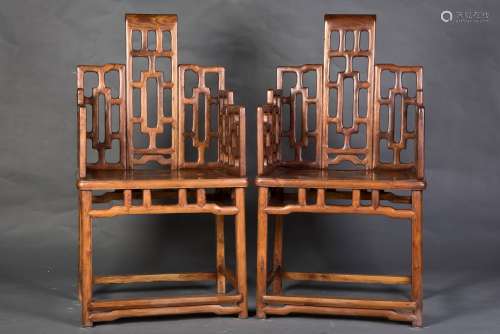 A PAIR OF CHINESE HAINAN HUANGHUALI CHAIRS