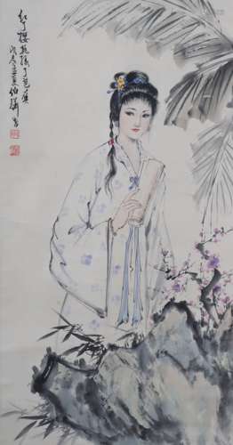 A Chinese Figural Painting Scroll, Bai Bohua Mark