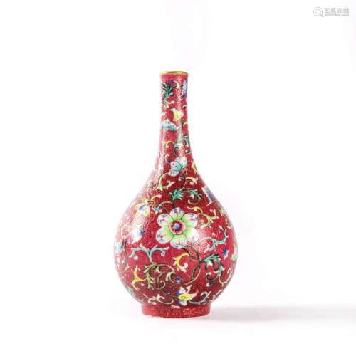 An Enameled Floral Bottle Vase