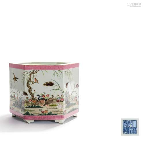 A Famille Rose Flowers And Birds Brush Pot