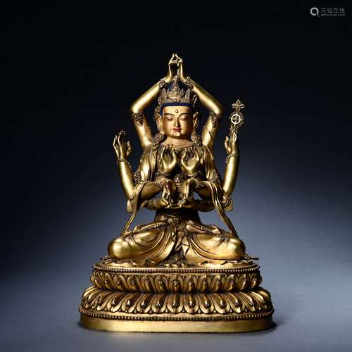 A Gilt Bronze Statue Of Ten-Armed Avalokitesvara